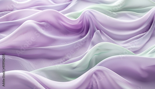 A tranquil and elegant fusion of pastel violet and seafoam green waves, intertwining in a gentle and calming manner that brings to mind the soothing atmosphere of a spa.