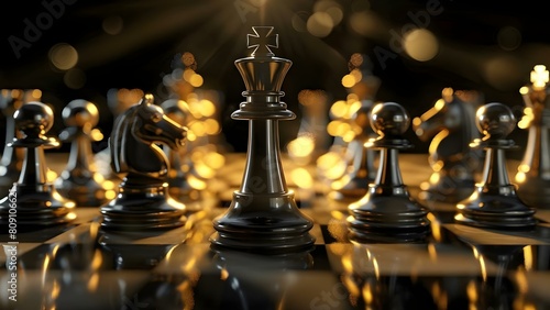 D render of a competitive chessboard with team competitors on a dark background. Concept 3D Rendering, Competitive Chessboard, Team Competitors, Dark Background photo
