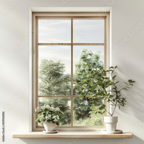 A potted plant placed on top of a window sill  under natural light  enhancing the rooms interior decor