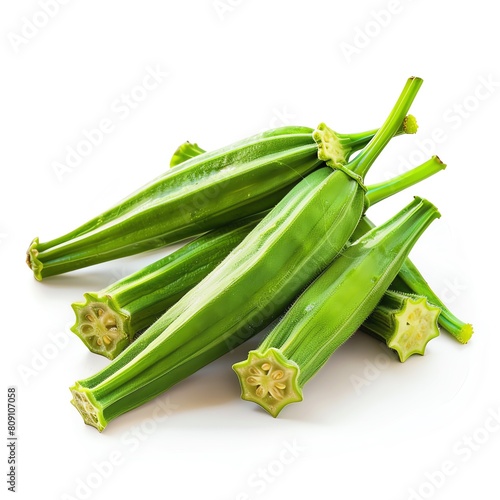 Okra, also known as lady's fingers, is a flowering plant in the mallow family. It is valued for its edible green seed pods. photo