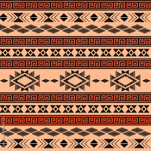 Seamless ethnic pattern. Handmade. Horizontal stripes. Vector illustration.