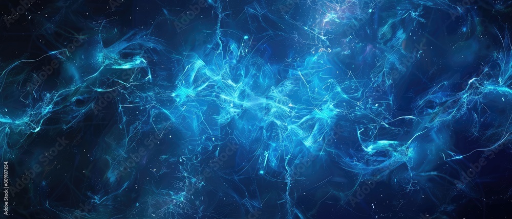 Complex blue background with neon streaks, light pulses, faces, and lines, creating a cosmic abstract substrate. Complex blue background with neon streaks, light pulses, faces, and lines, creating a cosmic abstract substrate.