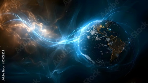 Earth in the Future: Interconnected Lines Representing Technology, Travel, and Social Media. Concept Future Earth, Technology, Travel, Social Media, Interconnected Lines
