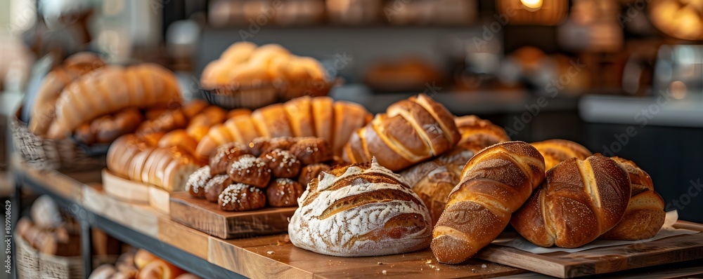 Inviting Artisanal Bakery Cafe with Freshly Baked Breads and Pastries on Display Inviting Artisanal Bakery Cafe with Freshly Baked Breads and Pastries on Display