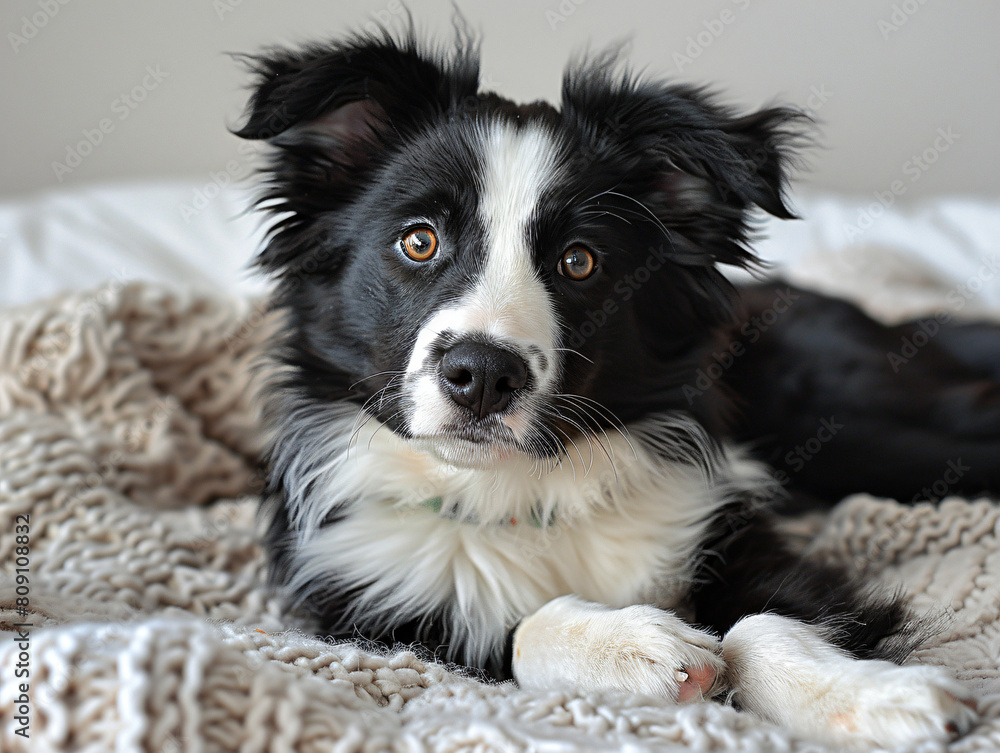 Cute, playful, young dog, Border Collie, pet, couch, sofa, Headshot, Portrait, photorealistic, png, AI