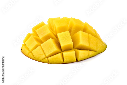 Mango with slice, tropical fruit, isolated on white background. High resolution image