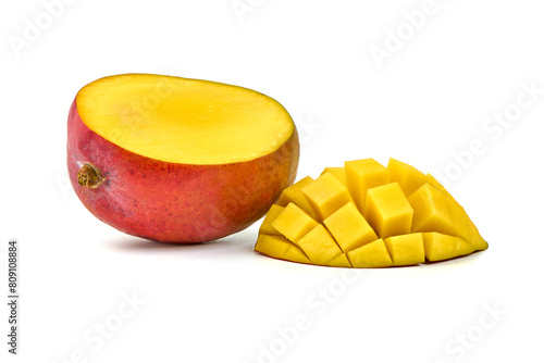 Mango with slice, tropical fruit, isolated on white background. High resolution image © GSDesign