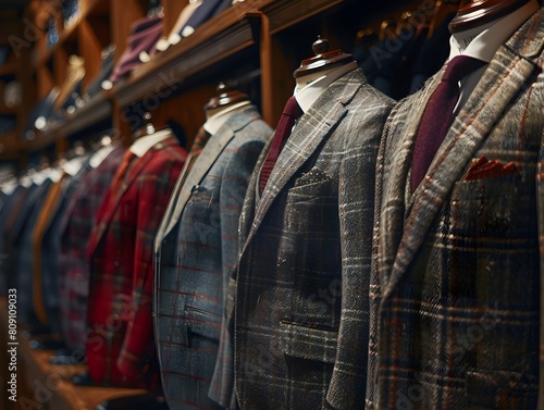A Showcase of Bespoke Suits and Tailored Apparel in a Sophisticated Tailor s Shop