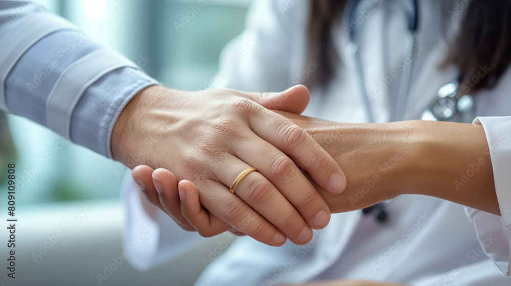 Professional Medical Consultation: Doctor and Patient Handshake in Clinic Professional Medical Consultation: Doctor and Patient Handshake in Clinic