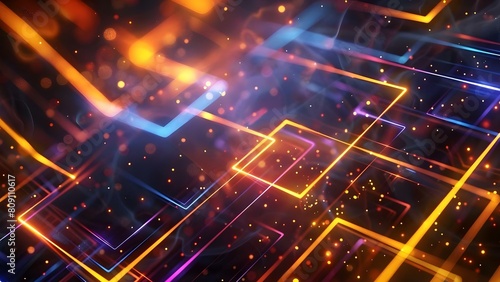 Futuristic abstract square technology background with glowing blue and purple lines. Concept Abstract Art, Futuristic Design, Technology Background, Glowing Lines, Blue and Purple Palette