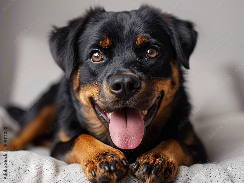 Obraz premium Cute, playful, young dog, Rottweiler, pet, Headshot, Portrait, photorealistic, transparent, png, AI
