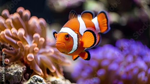 Majestic Orange and White Clownfish Swimming in Aquarium