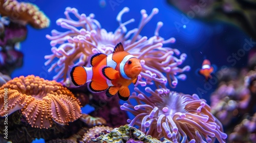 Majestic Orange and White Clownfish Swimming in Aquarium