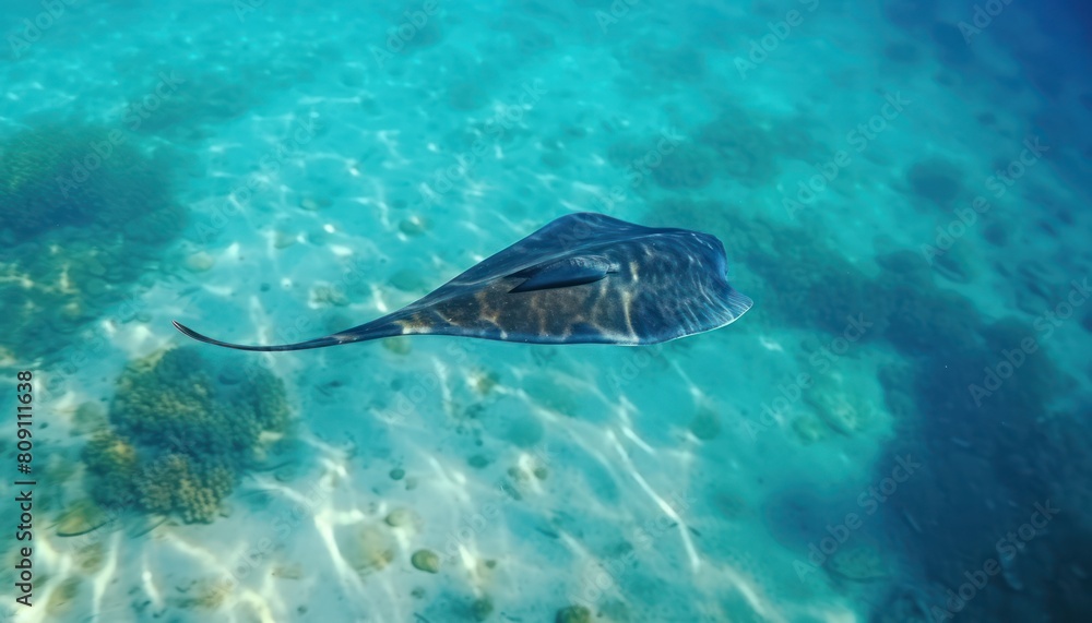 Naklejka premium Giant Stingrays in the blue ocean, a stunning view of marine animals