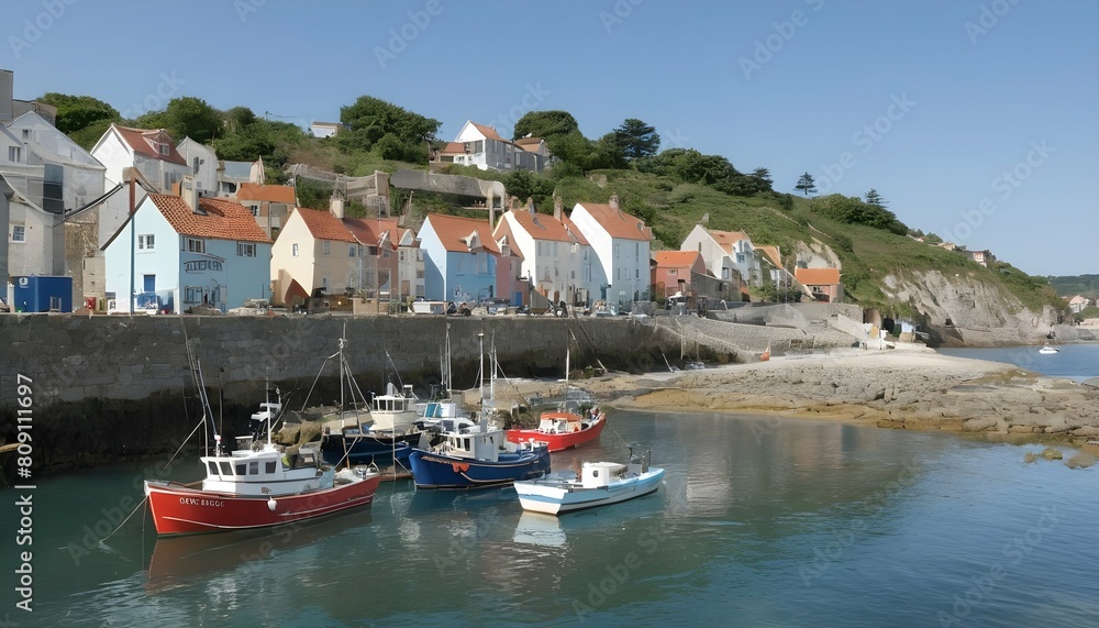 A quaint seaside village with fishing boats bobbin upscaled 2