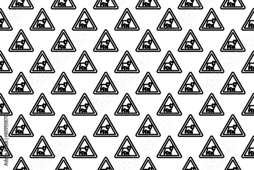 Seamless pattern completely filled with outlines of pets road signs. Elements are evenly spaced. Illustration on transparent background