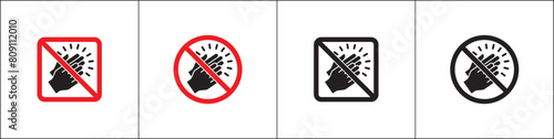 Forbidden hand clapping icons. No applaud signs. Keep silent, quiet, don't disturb signs and symbols. Vector stock illustration. Forbidden sign in round and square shape.