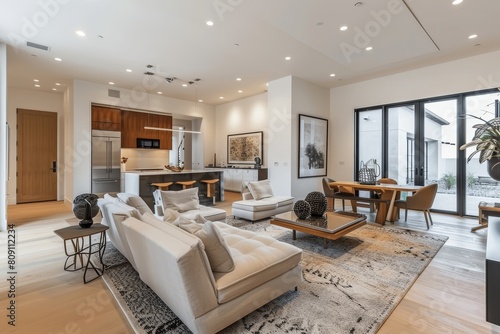 Luxurious Living Room Featuring a Plush Sofa, Marble Coffee Table, and Soft Ambient Lighting