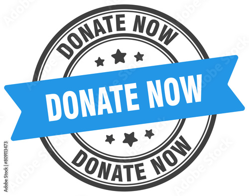 donate now stamp. donate now label on transparent background. round sign