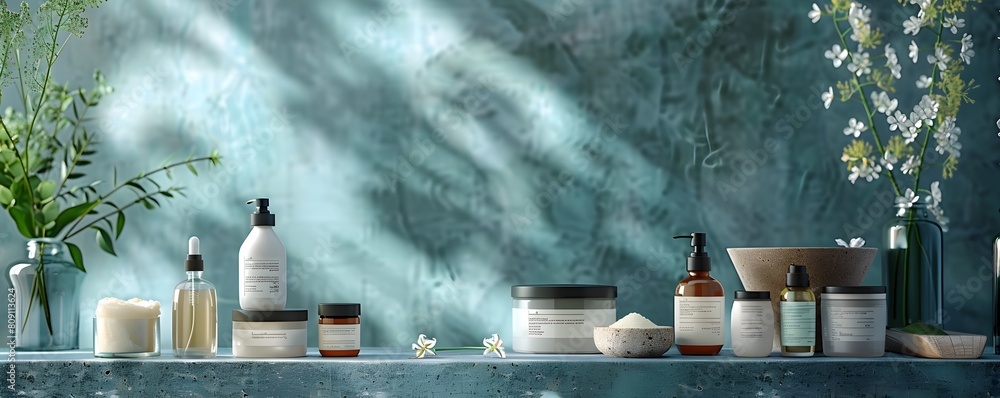 Elegant Luxury Spa Product Presentation in Serene Natural Setting Elegant Luxury Spa Product Presentation in Serene Natural Setting