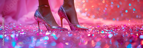 Sparkling High Heels at Glamorous Party Event with Colorful Confetti photo