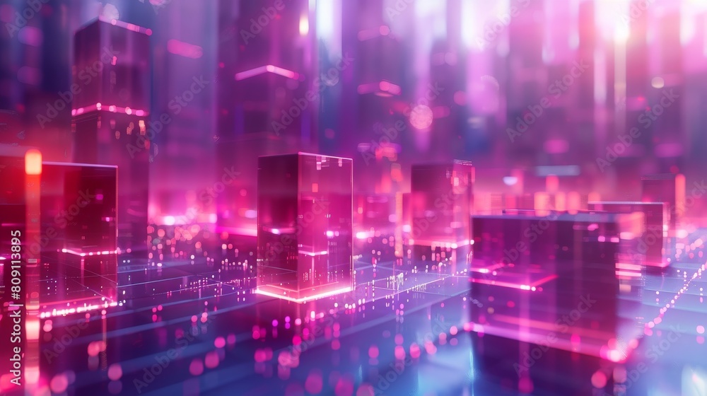 Obraz premium A long, narrow room with pink walls and pink lights