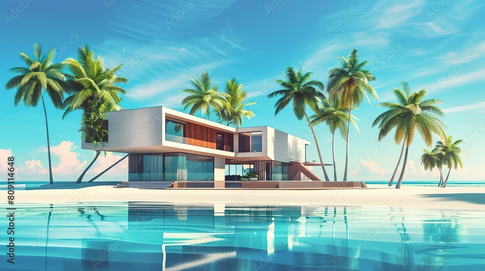 Geometric luxury island hotel  , Luxury island resort with modern architecture 