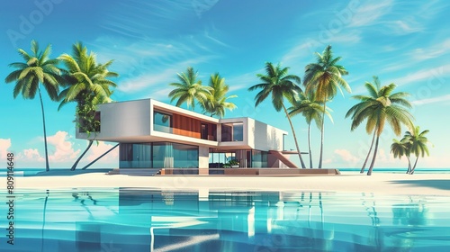 Geometric luxury island hotel , Luxury island resort with modern architecture 