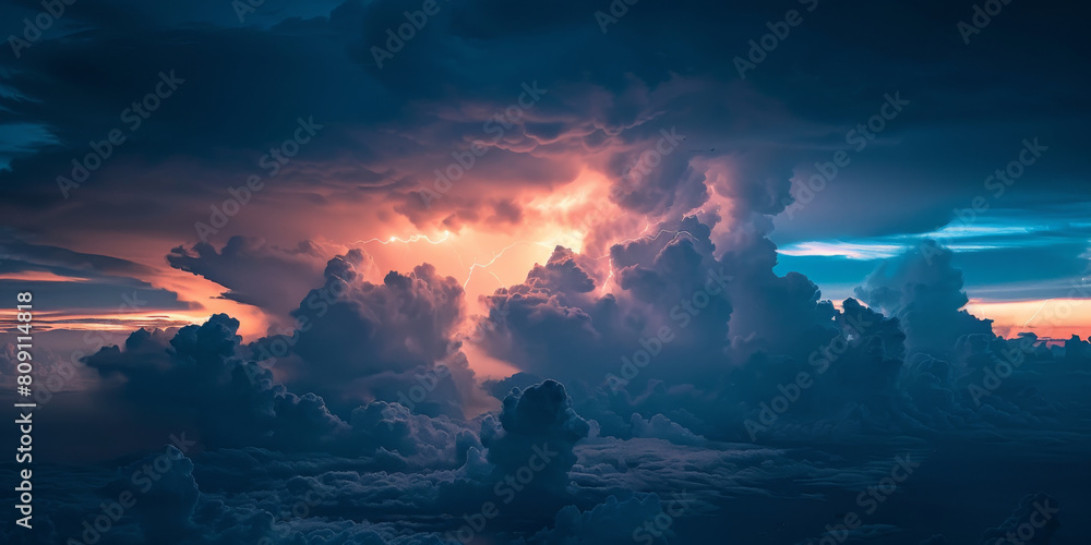 Majestic Thunderstorm Cloudscape at Twilight with Lightning Strike