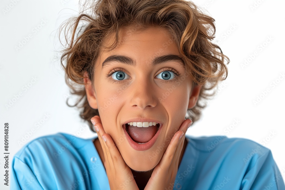 Surprised young male with blue eyes widened Surprised young male with blue eyes widened