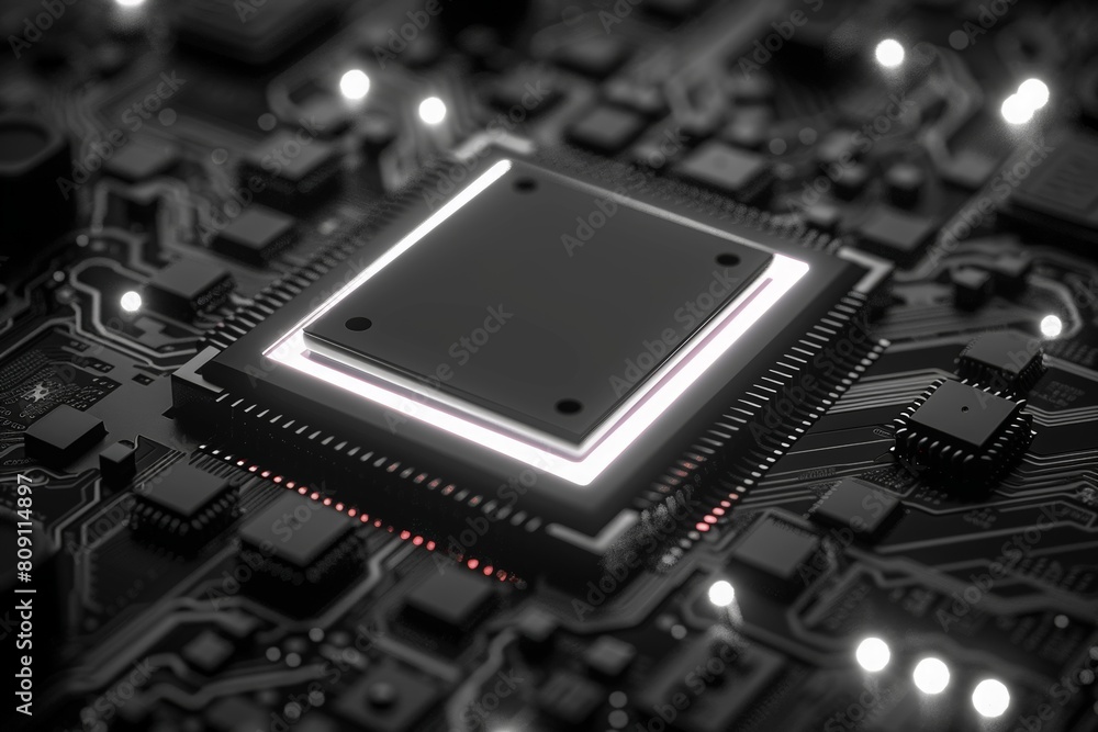 Close-up of computer cpu chip or motherboard background. Technology electronic abstract 3d black horizontal banner. Close-up of computer cpu chip or motherboard background. Technology electronic abstract 3d black horizontal banner.