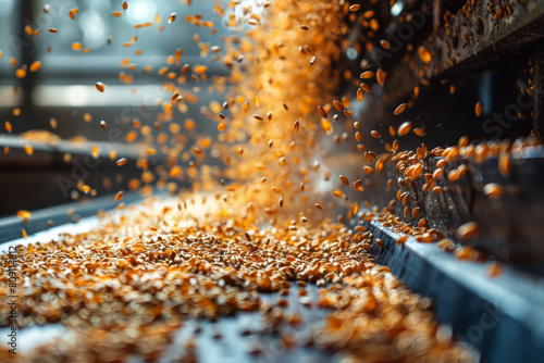 Dynamic Wheat Grains Processing on Conveyor Belt in Mill