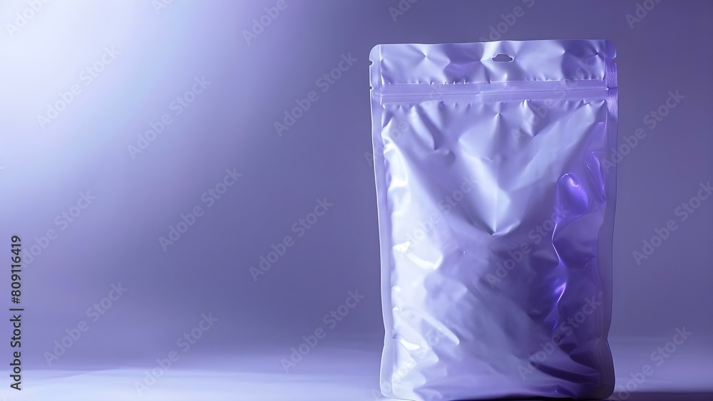 Fototapeta premium Mockup of a white packaging bag for medicine soup product demonstration. Concept Mockup Design, White Packaging Bag, Medicine Soup Product Demo