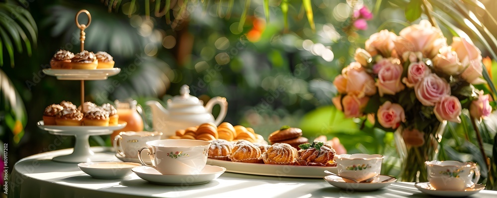 Elegant Garden Tea Party with Refined China and Gourmet Pastries