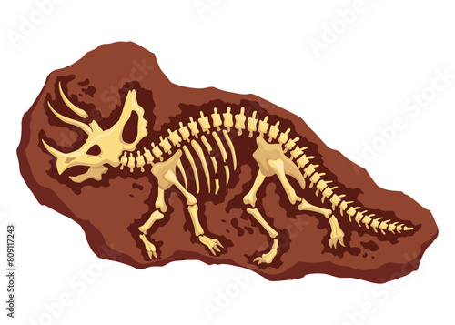 Dinosaur fossil skeleton bones, excavations of archeology isolated. Prehistoric reptile skeletons lying underground. Cartoon paleontological artifact