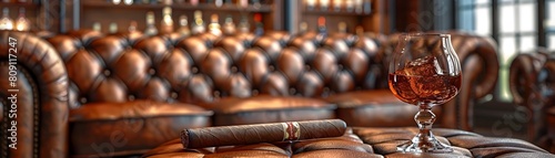 Sophisticated and Exclusive Cigar Lounge with Luxurious Leather Furnishings and Premium Cigars