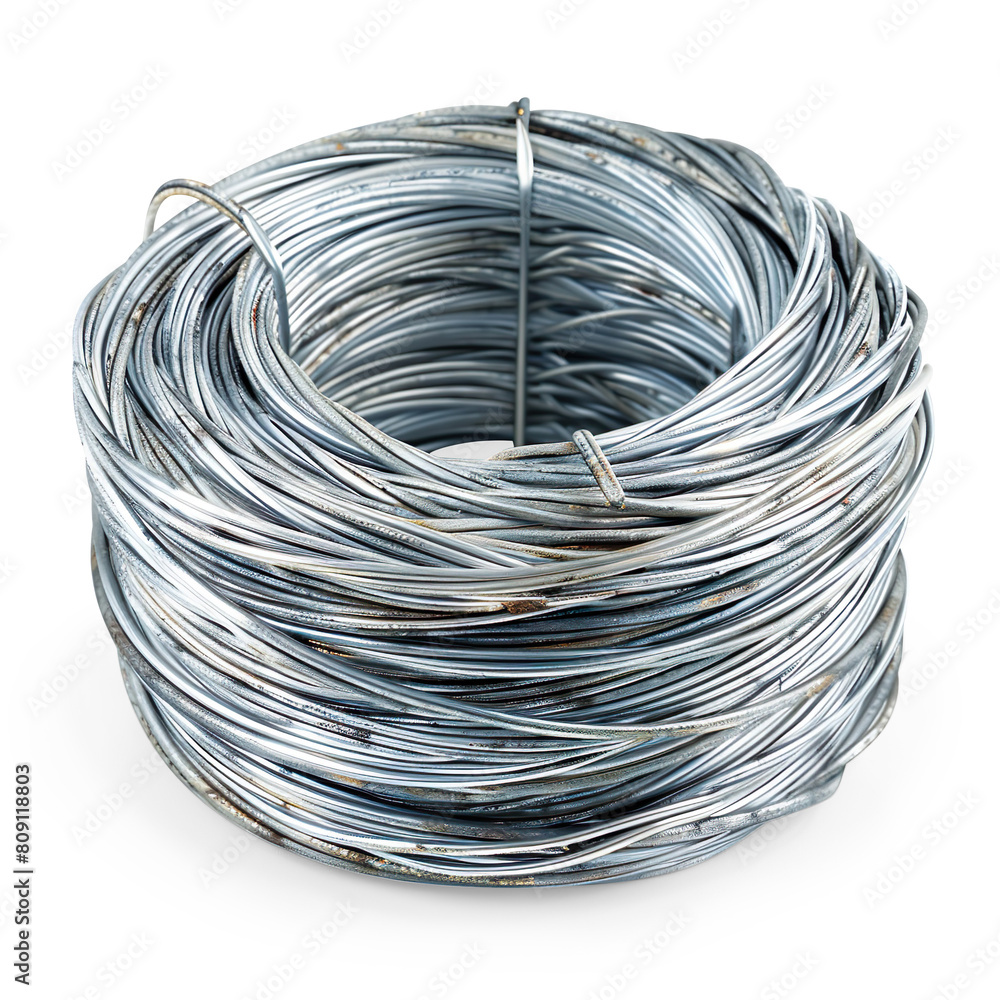 Galvanized wire coil in holder isolated on a transparent background
Galvanized wire coil in holder isolated on a transparent background