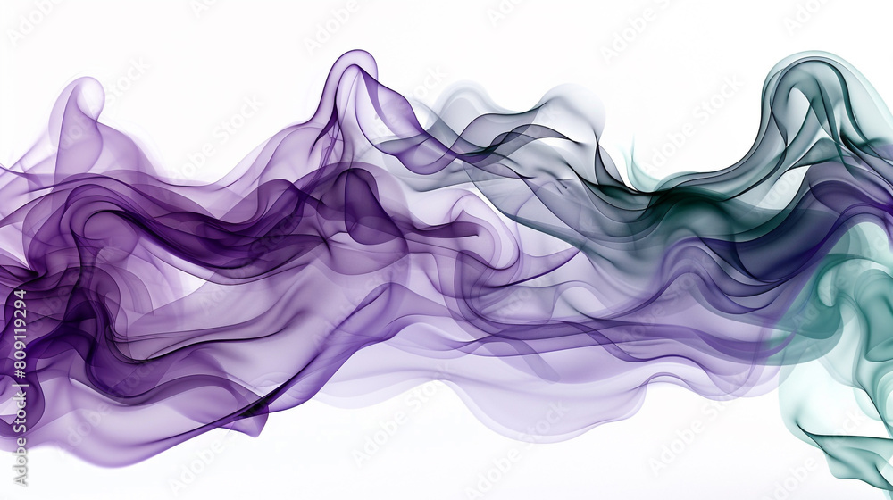 Deep matte purple and smokey seafoam green waves, evoking a serene and mystical atmosphere on a solid white background.