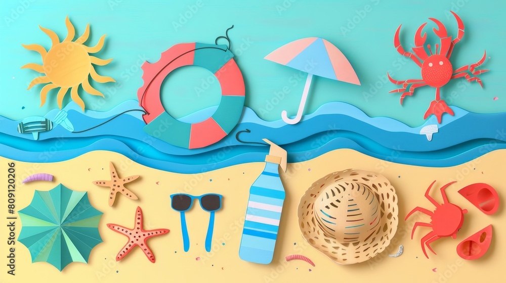 Naklejka premium summer sale background with sea shells paper cut out