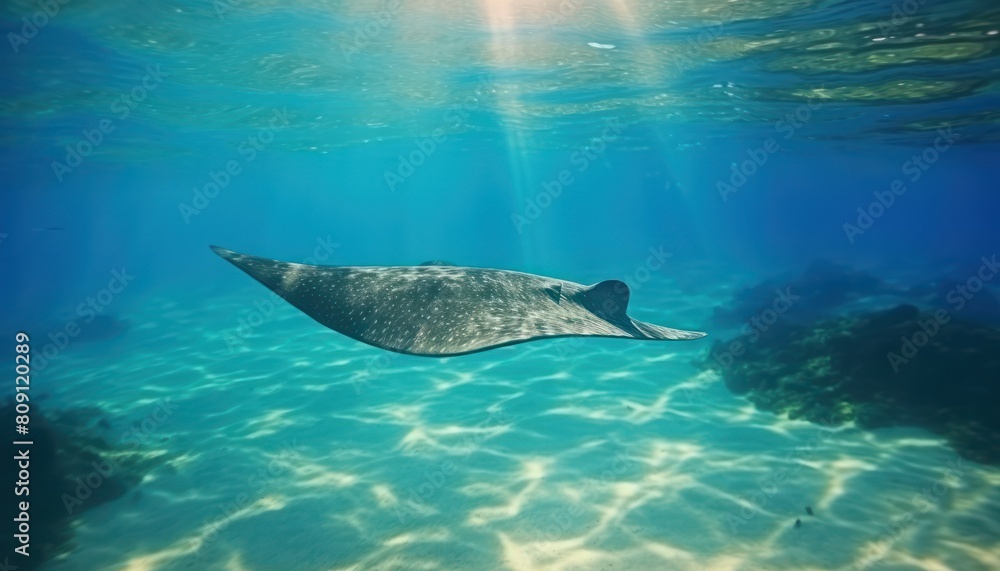 Giant Stingrays in the blue ocean, a stunning view of marine animals