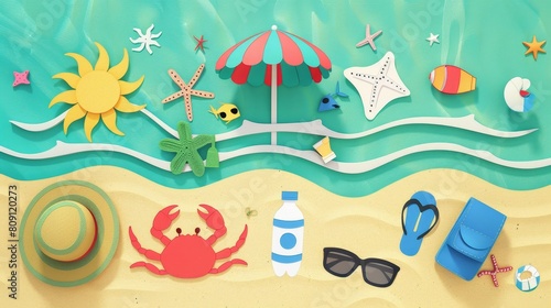 summer holiday with shells beach set illustration background.