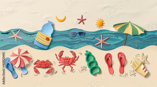 summer beach set illustration background.