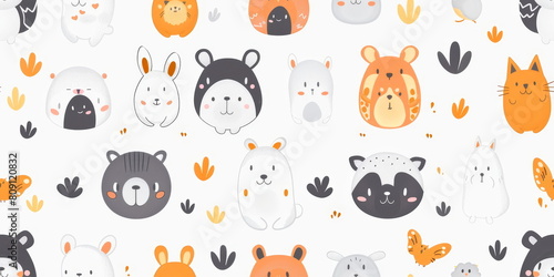 playful patterns of cute and simple animals that repeat in adorable patterns on a white background.