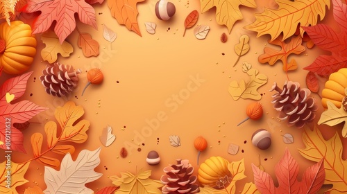 Autumn Leaves Background with Floral Frame