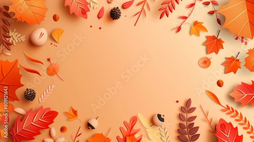 Golden Autumn Leaves Border with Maple Tree Design and Floral Elements