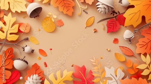 Autumn Leaves and Floral Pattern Seamless Wallpaper Illustration