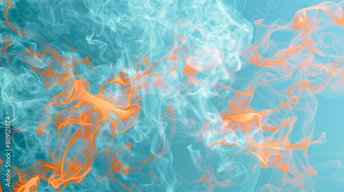 Wispy tendrils of smoke in sky blue, enhanced with a neon orange texture that adds a playful and vibrant touch.