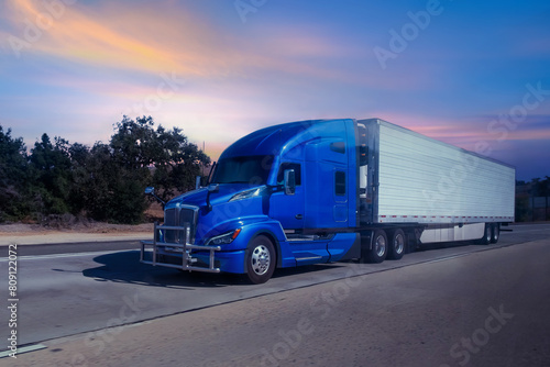 Transport truck running on the highway, 