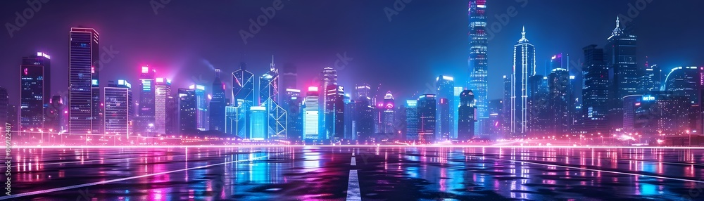 Dazzling Inspired Skyline of a Vibrant Business District at Night Dazzling Inspired Skyline of a Vibrant Business District at Night