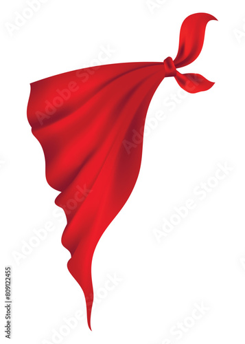 Red realistic bandana on neck. Youth fashion neck scarf or cowboy garment element template. Biker face scarf, bandanna neck shawl. Blank handkerchief unisex uniform. Western clothes